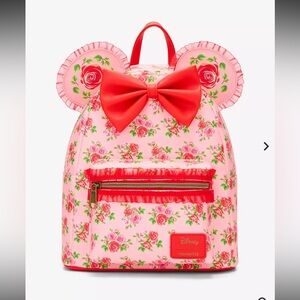 Loungefly Disney Minnie Mouse Pink & Red Roses Figural Mini Backpack NEW